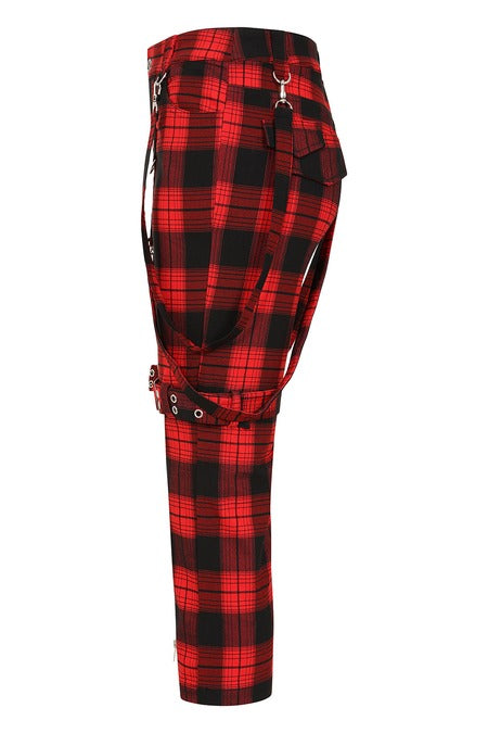 Banned Alternative Nocturne Red Tartan Buckle Trousers | Punk Plaid