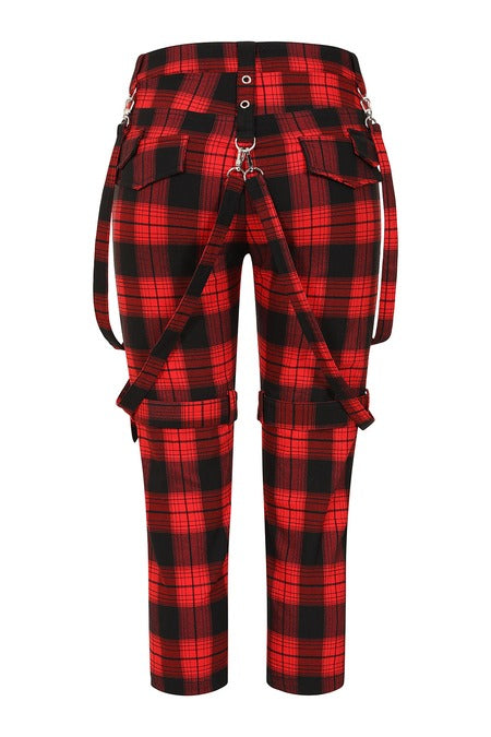 Banned Alternative Nocturne Red Tartan Buckle Trousers | Punk Plaid