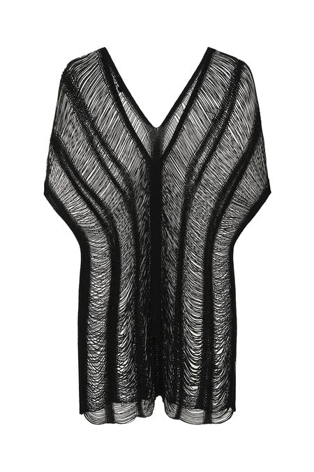 Banned Apparel Gothic Mesh Top – Black Sheer Distressed Knit Layering