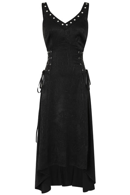 Banned Apparel Gothic High Low Dress – Black Studded Asymmetric Hem