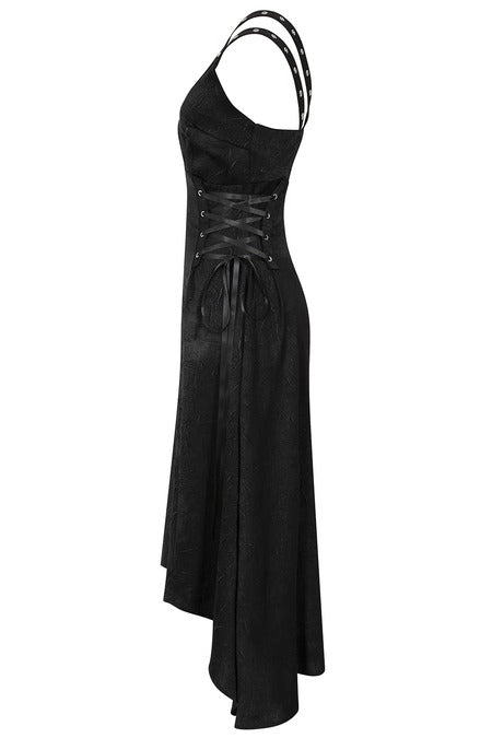 Banned Apparel Gothic High Low Dress – Black Studded Asymmetric Hem