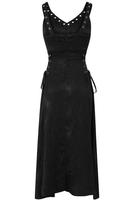 Banned Apparel Gothic High Low Dress – Black Studded Asymmetric Hem