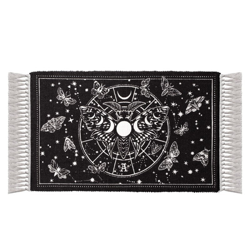 Alchemy Gothic Lunar Moth Rug – 100% Cotton Moon Phase Celestial Decor