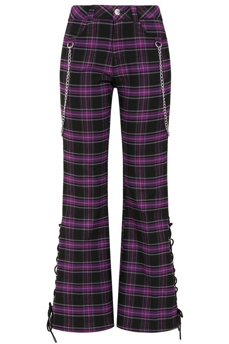 Banned Apparel Scarlett Vixen Purple Tartan Punk Flared Trousers