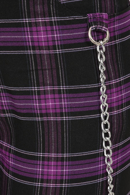 Banned Apparel Scarlett Vixen Purple Tartan Punk Flared Trousers