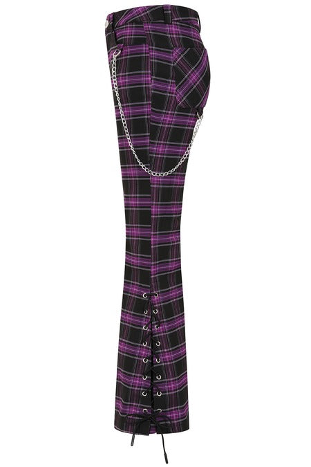 Banned Apparel Scarlett Vixen Purple Tartan Punk Flared Trousers