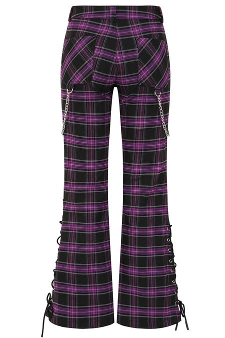 Banned Apparel Scarlett Vixen Purple Tartan Punk Flared Trousers