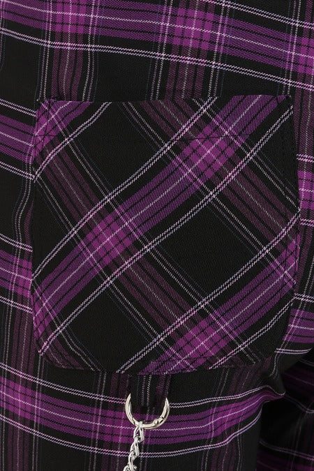 Banned Apparel Scarlett Vixen Purple Tartan Punk Flared Trousers