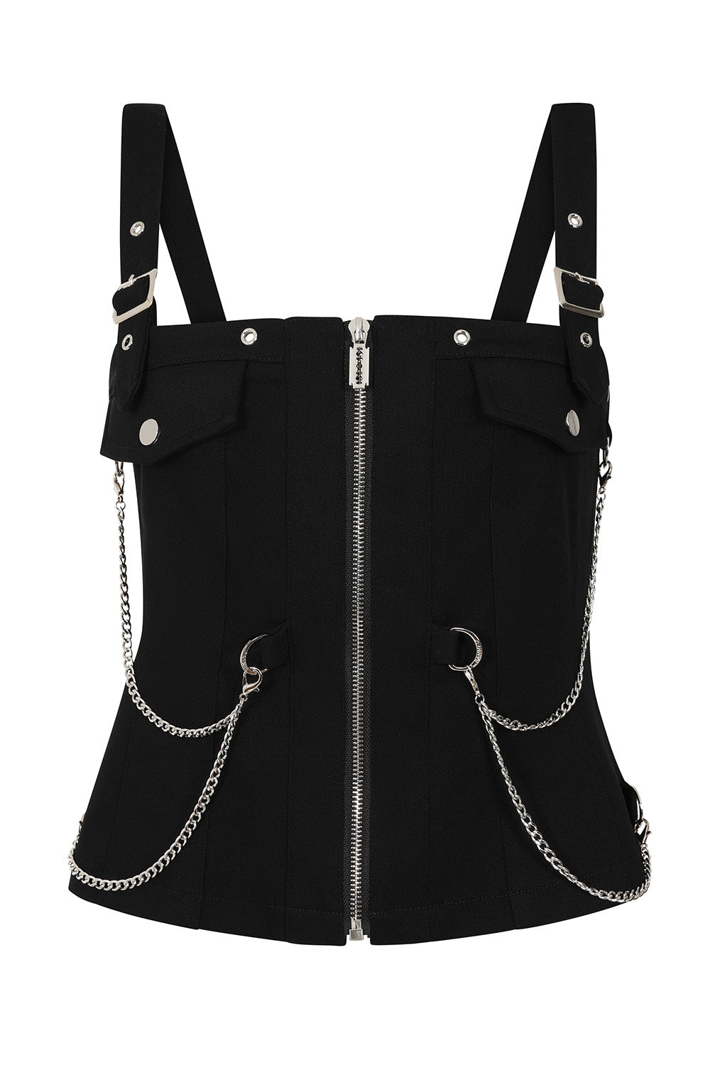 Banned Apparel Street Anarchy Zip Front Top | Black Punk Chain Detail