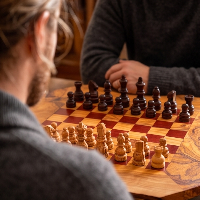 Handcrafted Olive Wood Chess Set with Drawer | Live Edge Red or Black Board