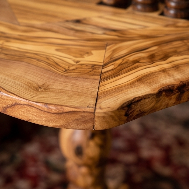 Olive Wood Chess Set 3 Legged Wooden Display Table With Built-In Chess Board