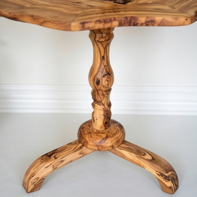 Olive Wood Chess Set 3 Legged Wooden Display Table With Built-In Chess Board