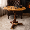 Olive Wood Natural Hand Crafted Fantasy Look Wooden Chess Board Set Table With Pieces | Unique Tabletop Board Game Chess Lovers Gift Idea