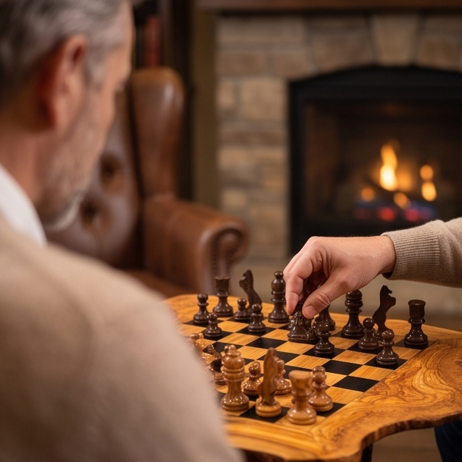 Personalised Olive Wood Natural Hand Crafted Fantasy Look Wooden Chess Board Set Table With Pieces | Unique Gift Idea