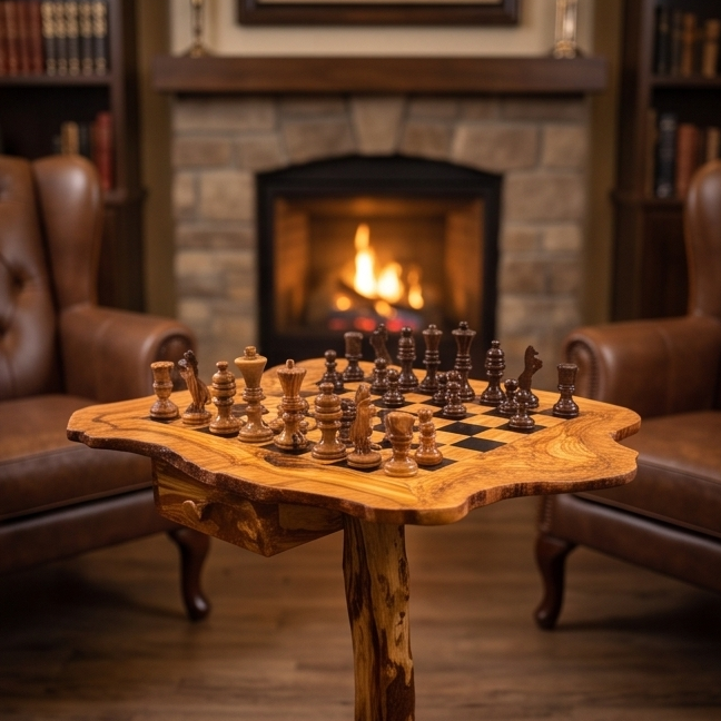 Personalised Olive Wood Natural Hand Crafted Fantasy Look Wooden Chess Board Set Table With Pieces | Unique Gift Idea