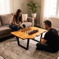 Irregular Shape Olive Wood Chess Table & Pieces With Metal Frame