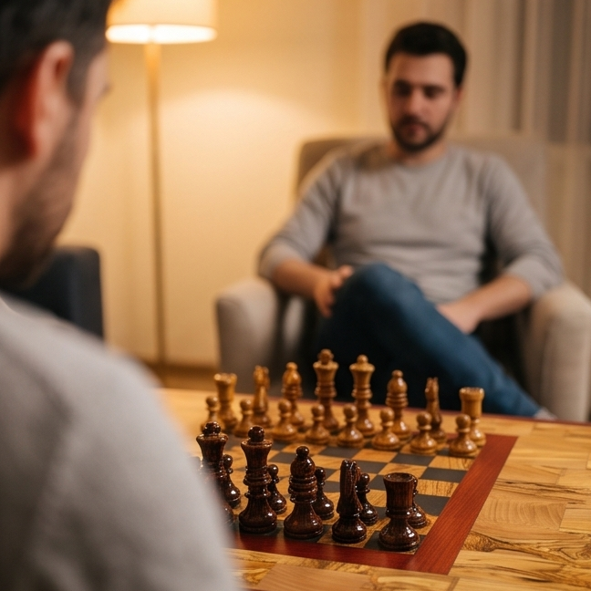 Rectangular End Grain Chess Table with Red Border