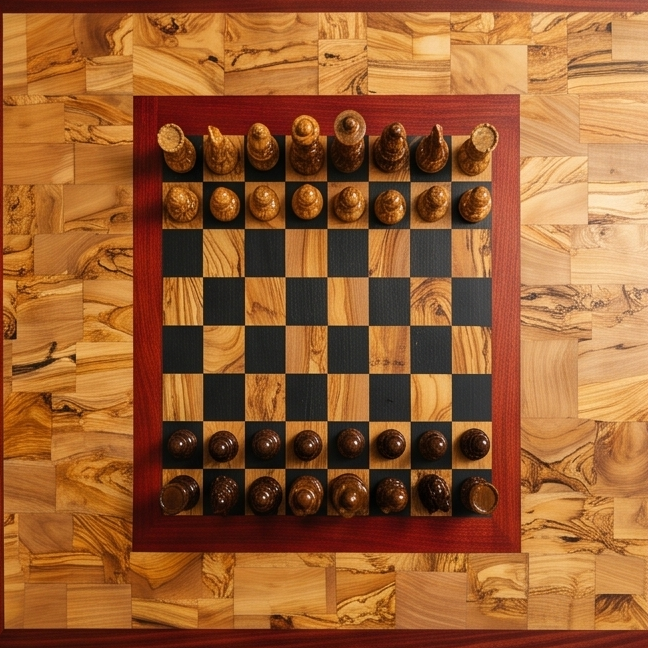 Rectangular End Grain Chess Table with Red Border
