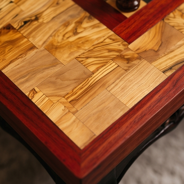 Rectangular End Grain Chess Table with Red Border