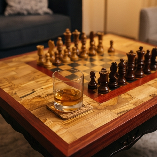 Rectangular End Grain Chess Table with Red Border