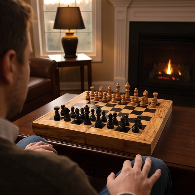 OliveArt | Olive Wood 2 in 1 Hand Crafted Backgammon And Chess Set 40 cm x 40 cm, Folding Chess Board With Pieces Gift Set