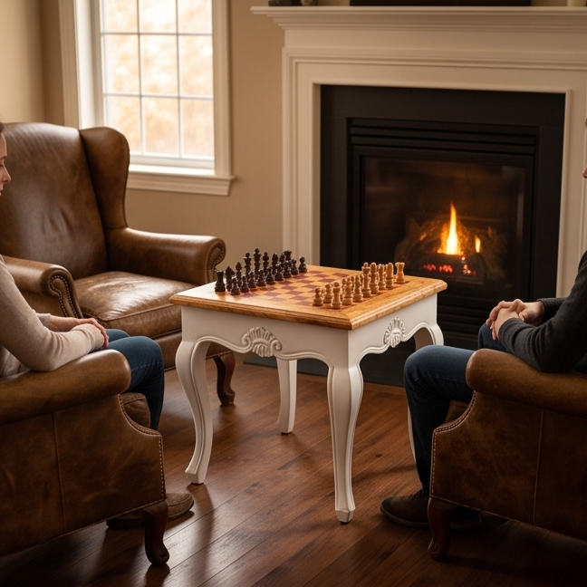 Square Olive Wood Handcrafted Wooden Chess Table Black/White With Pieces