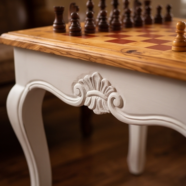Square Olive Wood Handcrafted Wooden Chess Table Black/White With Pieces