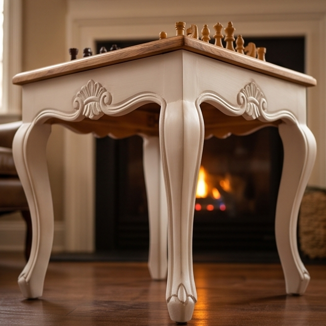 Square Olive Wood Handcrafted Wooden Chess Table Black/White With Pieces