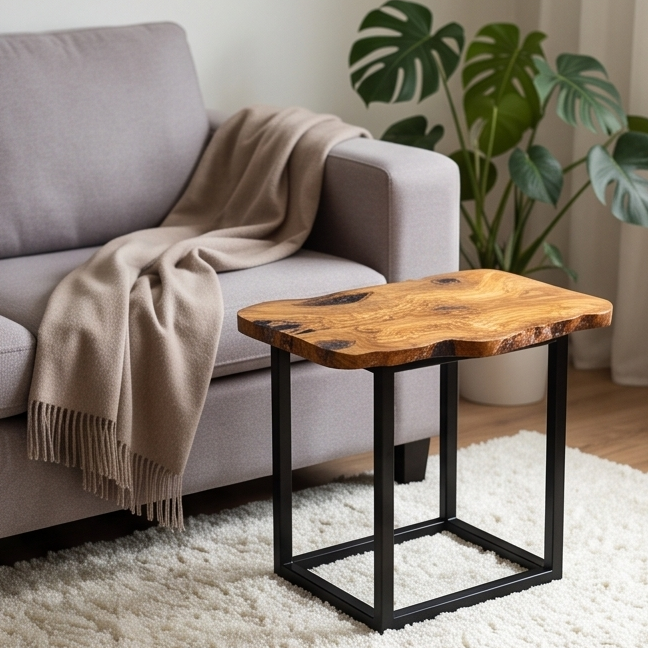 Rectangular Side Table with Metal Frame