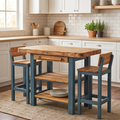Butcher Block Scratchproof Kitchen Dining Table & 2 Chairs Set With Storage Draws Shelves