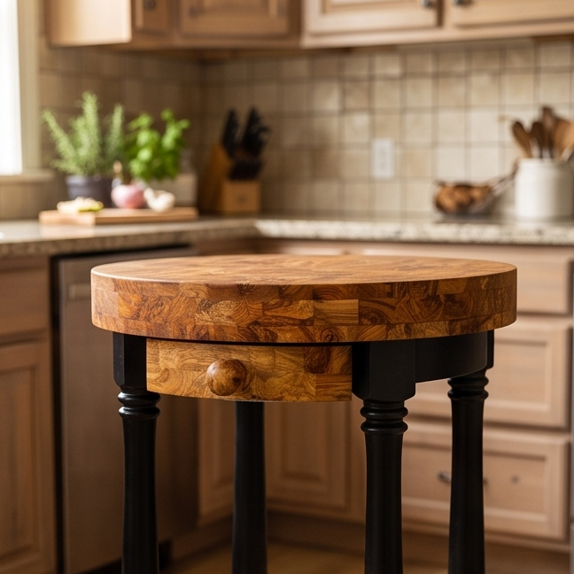Olive Wood Butcher Block Table Island W/ Drawer