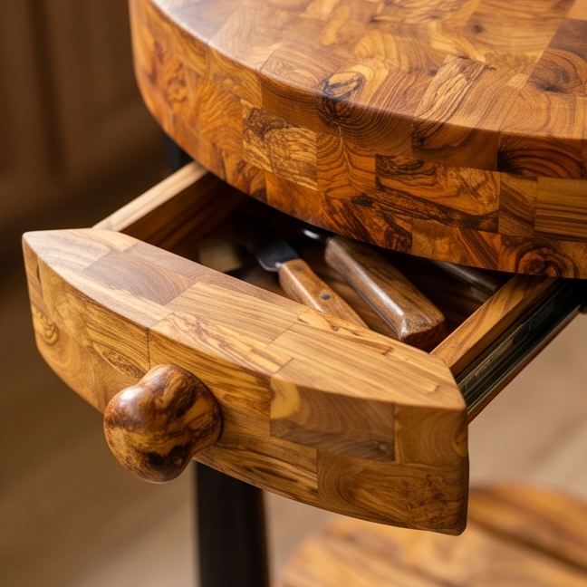 Olive Wood Butcher Block Table Island W/ Drawer