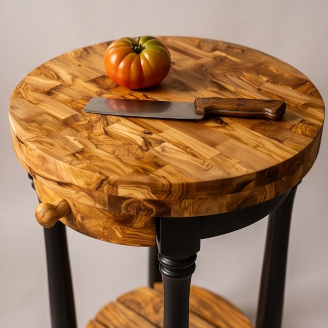 Olive Wood Butcher Block Table Island W/ Drawer