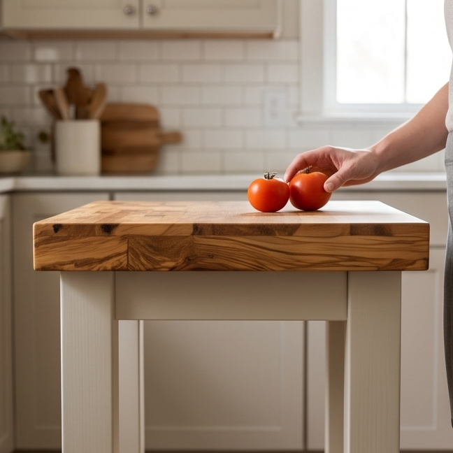 Olive Wood butcher block island, Table Butcher Block, Kitchen Cart, small kitchen island, wedding gift, gift for parents, gift