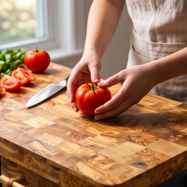 Olive Wood Table Butcher Block, Kitchen Butcher Block, small Kitchen island, Kitchen Table with 3 drawers