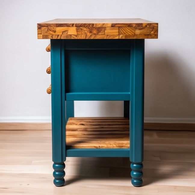 Olive Wood Table Butcher Block, Kitchen Butcher Block, small Kitchen island, Kitchen Table with 3 drawers