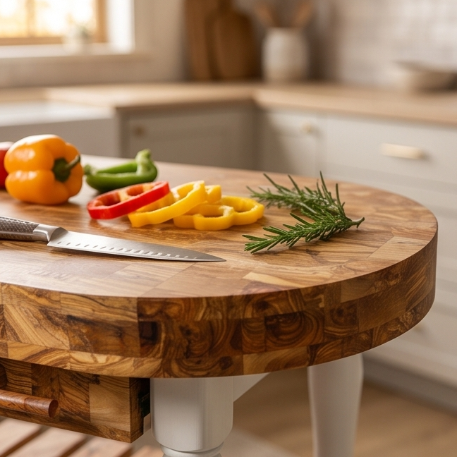 Olive Wood Butcher Block Counter Island W/ Shelves