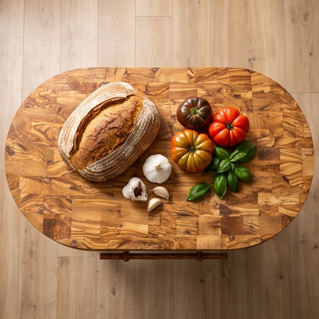 Olive Wood Butcher Block Counter Island W/ Shelves