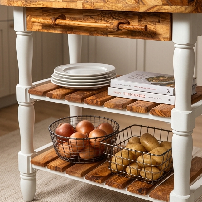 Olive Wood Butcher Block Counter Island W/ Shelves