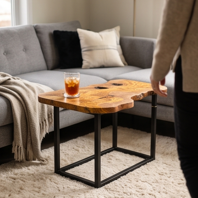 Rectangular Side Table with Metal Frame