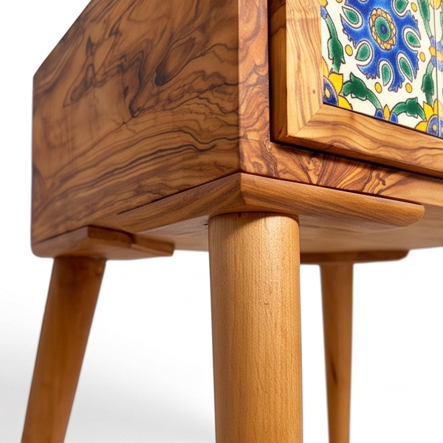 Beautiful Olive Wood -  Bedside Table - Coffee Table with Ceramic Tiles