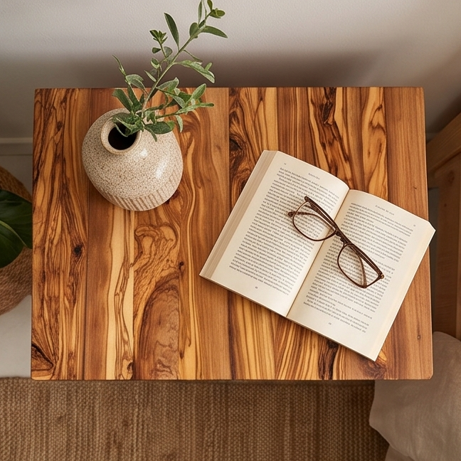 Beautiful Olive Wood -  Bedside Table - Coffee Table with Ceramic Tiles