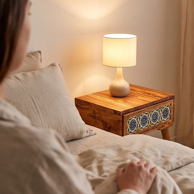 Beautiful Olive Wood -  Bedside Table - Coffee Table with Ceramic Tiles
