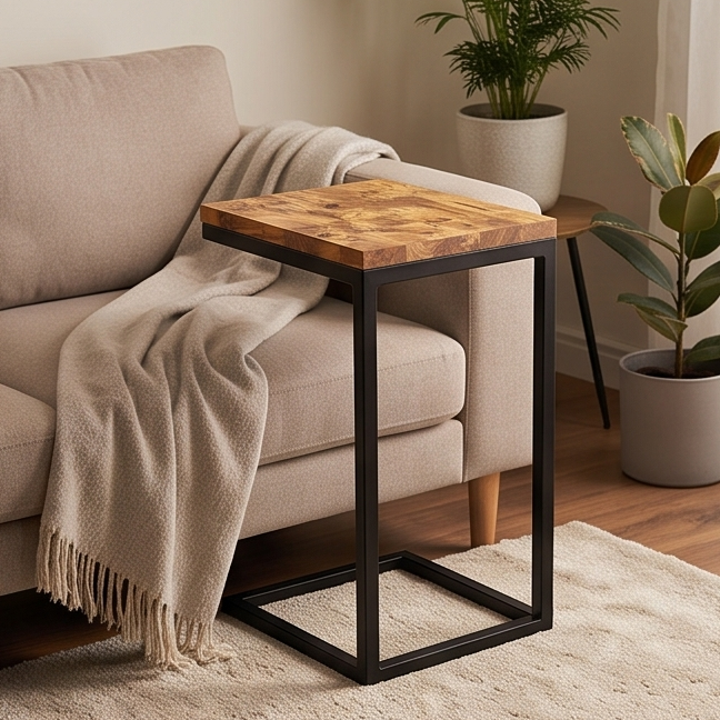 C Shaped End Grain Table with Metal Frame