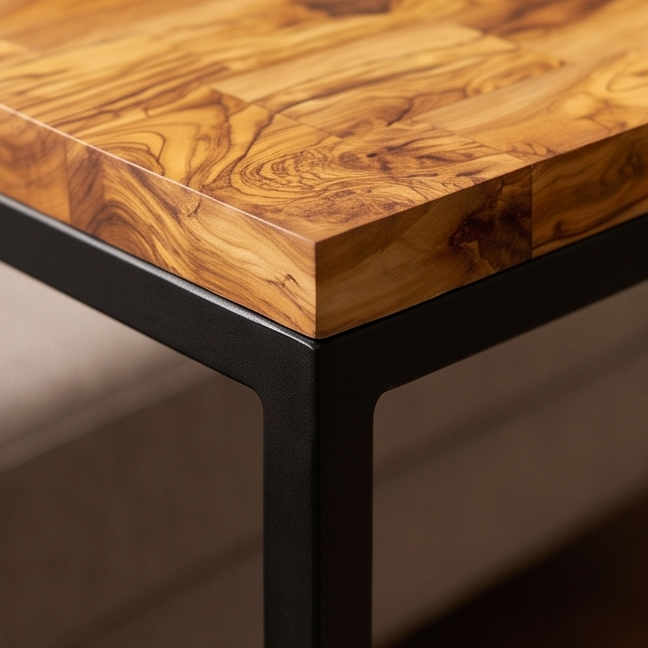 C Shaped End Grain Table with Metal Frame