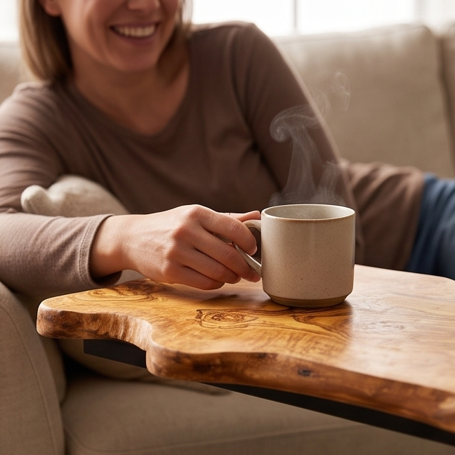 C Shaped Table with Metal Frame