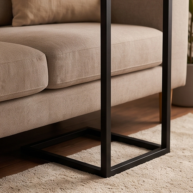 C Shaped End Grain Table with Metal Frame