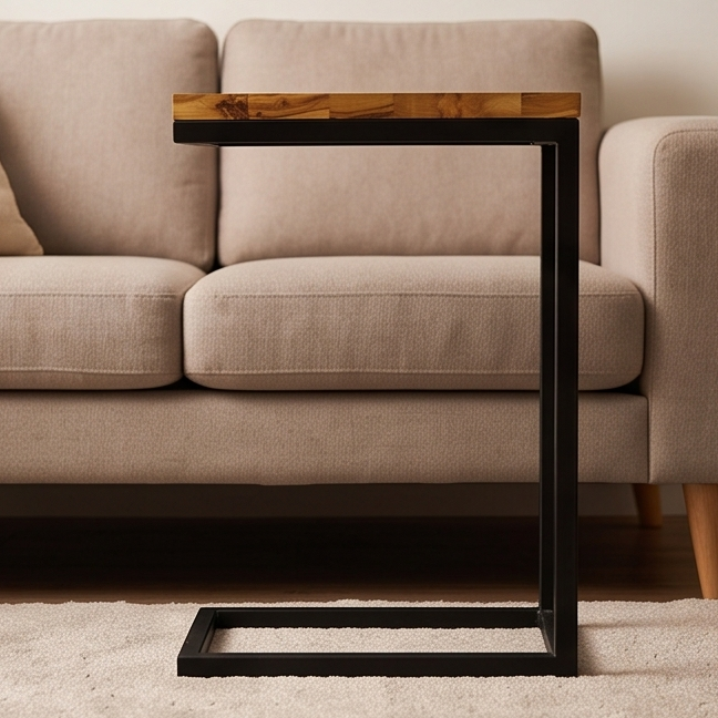 C Shaped End Grain Table with Metal Frame