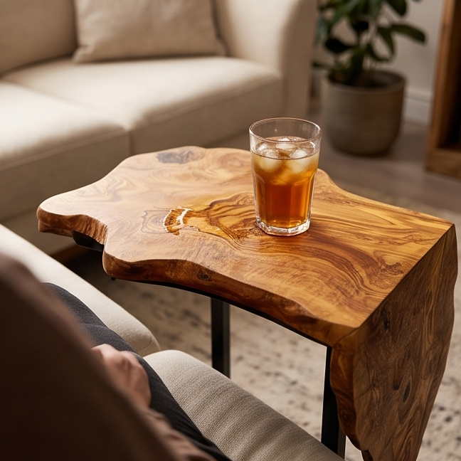 C Shaped Table with Metal Frame