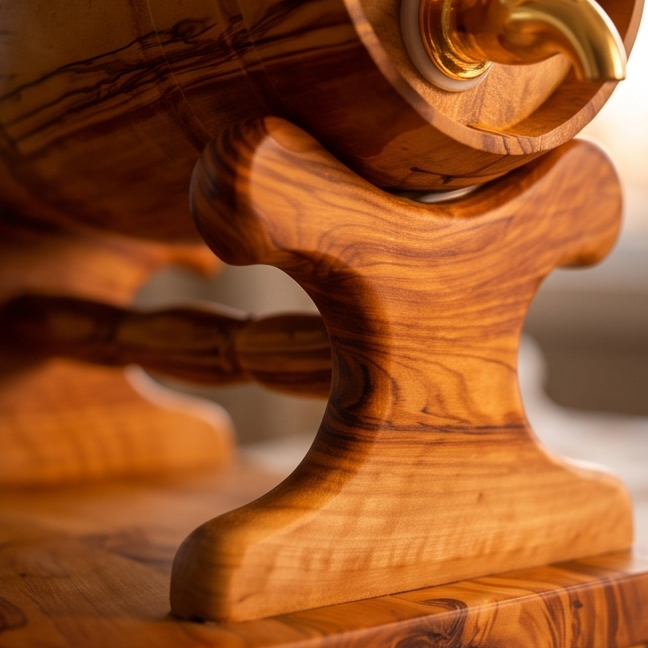 Olive Wood Wine Barrel W/ Stand | Built-in Wine Glass Holder | Dining Table Centre Piece | Dinner Party Decor | Unique Housewarming Gift